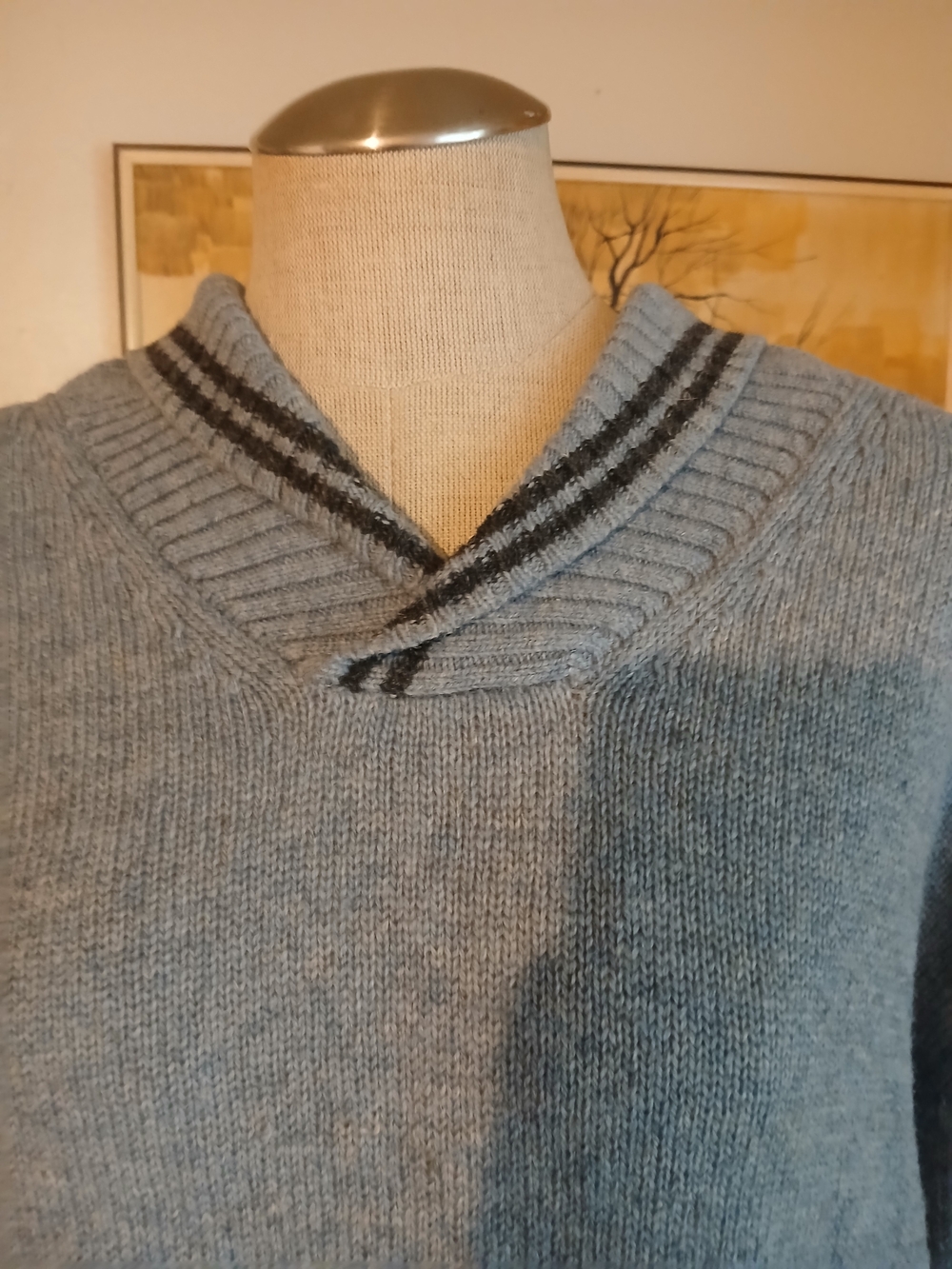 Pendleton Men's V-Neck Sweater in Light Blue with Midnight Blue Stripe Trim